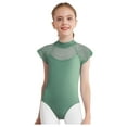 thumbnail image 1 of Miutii Girls Examination Leotards Lace Cap Sleeves Sheer Mesh Cutout for Ballet Practice Bodysuit Dancewear Green 15-16, 1 of 5