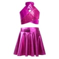 thumbnail image 1 of Miutii Girls Jazz Dance Clothes Set Metallic Crop Top with Cross Keyhole Back Sparkling Sequins A-line Skirt Hot Pink 10, 1 of 3