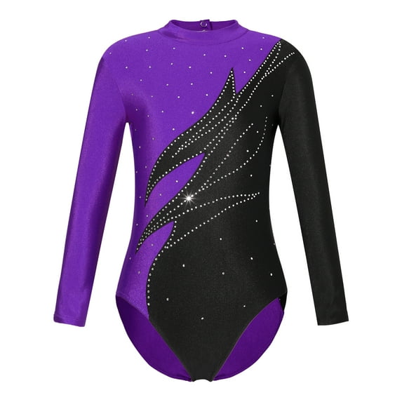 Miutii Girls Long Sleeve Gymnastics Leotard Ballet Dance Unitard Biketard Athletic Practice Sports Outfits Dancewear Purple 14