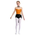 thumbnail image 1 of Miutii Girls Lyrical Dance Bodysuit Shiny Rhinestones Sleeveless Mock Neck Gymnastics Leotards Jumpsuit Dancewear Orange&Black 12, 1 of 5