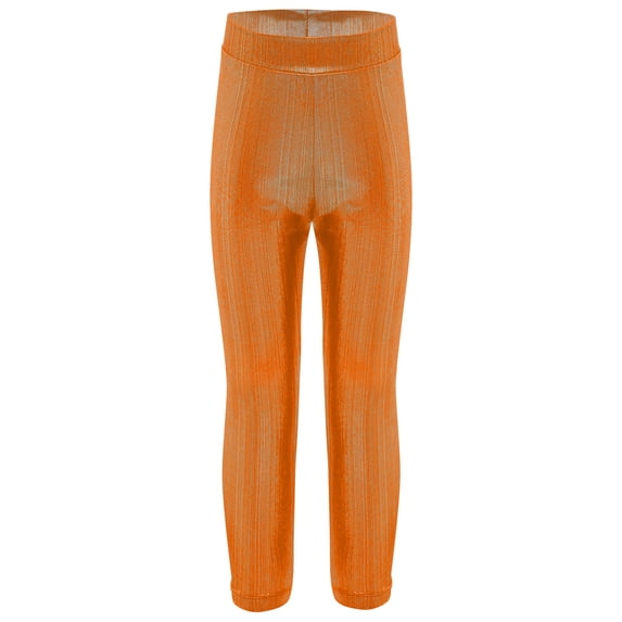 Miutii Girls Metallic Leggings Ribbed Dance Pants with Elastic Waistband for Jazz Hip-Hop Performance Practice Orange 11-12