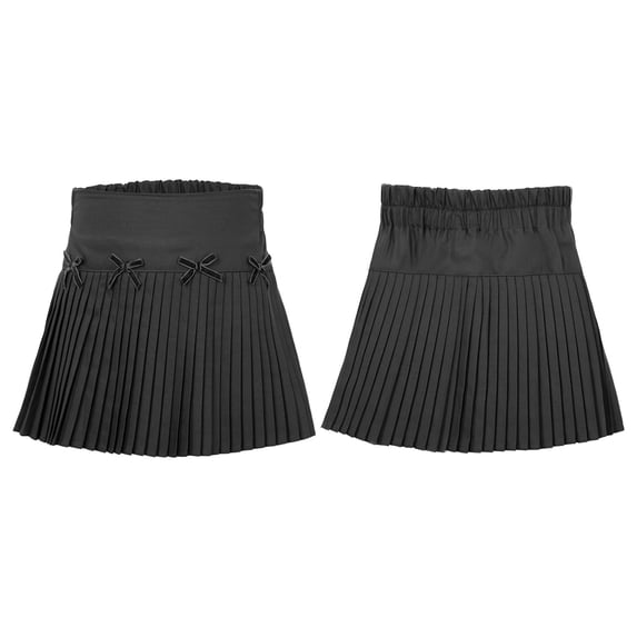 Miutii Girls School Uniform Pull-On Scooter Skirt with Undershorts Kids High Waist Pleated Dance Black 140