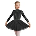 thumbnail image 1 of Miutii Girls Shiny Diamond Figure Ice Skating Dress Long Sleeve Mesh Splice Ballet Roller Skating Dress Black 6, 1 of 7