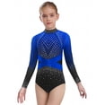 thumbnail image 1 of Miutii Girls Shiny Rhinestones Gymnastics Leotards Bodysuits Ballet Dance Backless Long Sleeve Mock Neck Jumpsuit Navy Blue 14, 1 of 5