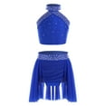 thumbnail image 1 of Miutii Girls Sparkly Shiny Dance Clothes 2 Piece Irregular Skirt And Top Sets Halte Backless Cheer Blue 6, 1 of 6