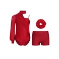 thumbnail image 1 of Miutii Gymnastics Dance Outfits for Girls One Shoulder Mesh Ballet Skating Dance Leotard with Shorts Hair Tie Burgundy 10, 1 of 5