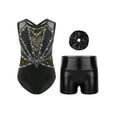 thumbnail image 1 of Miutii Gymnastics Leotard for Girls Sleeveless Dance Unitard with Shorts Scrunchies Set Ballet Tumbling Outfit Black&Gold 6, 1 of 3
