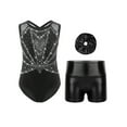 thumbnail image 1 of Miutii Gymnastics Leotard for Girls Sleeveless Dance Unitard with Shorts Scrunchies Set Ballet Tumbling Outfit Black&Silver 14, 1 of 3