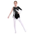 thumbnail image 1 of Miutii Ice Figure Skating Dress for Girls Single Long Sleeve Color Block Rhythmic Gymnastics Leotard with Skirt Black 10, 1 of 5