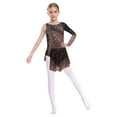 thumbnail image 1 of Miutii Ice Figure Skating Dress for Girls Single Long Sleeve Color Block Rhythmic Gymnastics Leotard with Skirt Brown 8, 1 of 5