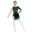 thumbnail image 1 of Miutii Ice Figure Skating Dress for Girls Single Long Sleeve Color Block Rhythmic Gymnastics Leotard with Skirt Dark Green 12, 1 of 5