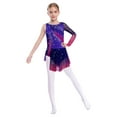 thumbnail image 1 of Miutii Ice Figure Skating Dress for Girls Single Long Sleeve Color Block Rhythmic Gymnastics Leotard with Skirt Purple 12, 1 of 7