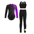 thumbnail image 1 of Miutii Kids 3 Pieces Gymnastics Outfit Girls Long Sleeve Dance Leotard with Crop Tank Tops and Leggings Pants Set Purple 8, 1 of 4