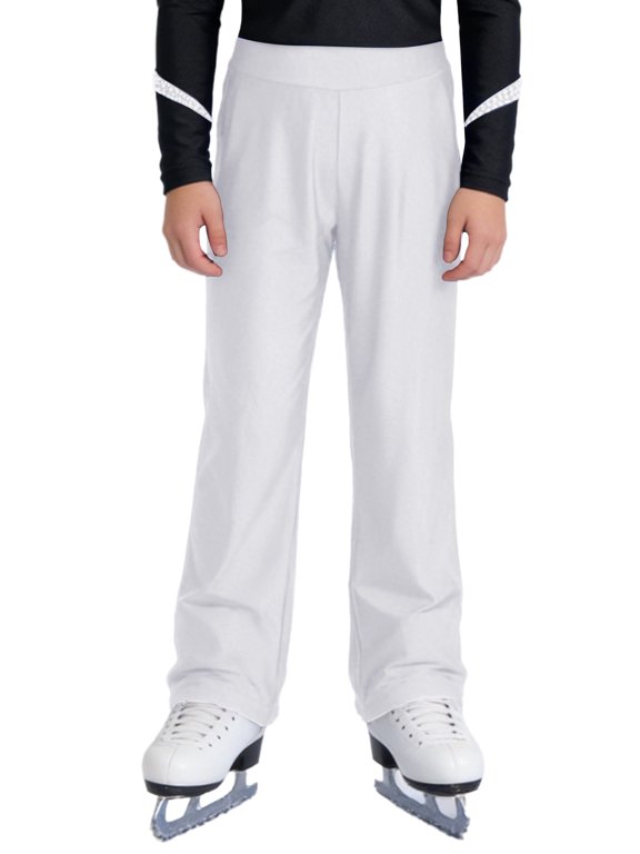 Kids Boys Figure Skating Pants Ice Skating Practice Leggings Workout Training Wear Performance Dancewear White 6
