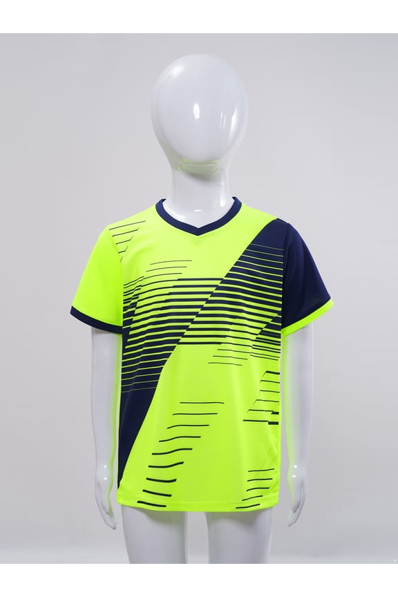 Kids Boys Football Jersey Short Sleeve Soccer T-Shirt Uniform Running Biking Tee Tops A Fluorescent Green XS