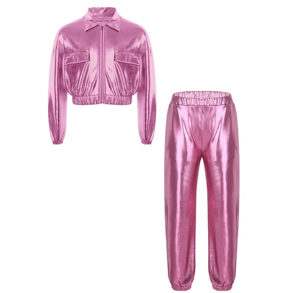 Miutii Kids Boys Girls Disco Party Dress Up Jazz Hip Hop Dancing Clothing Set for Stage Performance Dancewear Pink 16
