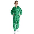 thumbnail image 1 of Miutii Kids Boys Girls Jazz Hip Hop Dance Outfits Metallic Turn Down Collar Jacket with Pants Set Street Dancewear Green 12, 1 of 5