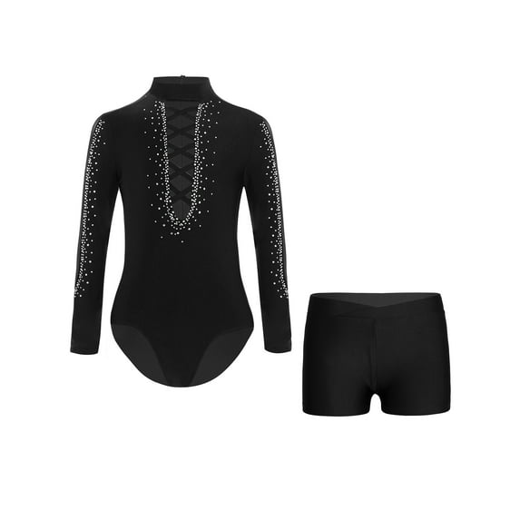 Miutii Kids Boys Latin Jumpsuit Gymnastics Jersey Ballroom Ballet Dance Bodysuit Skating Leotard with Shorts Set Black 8