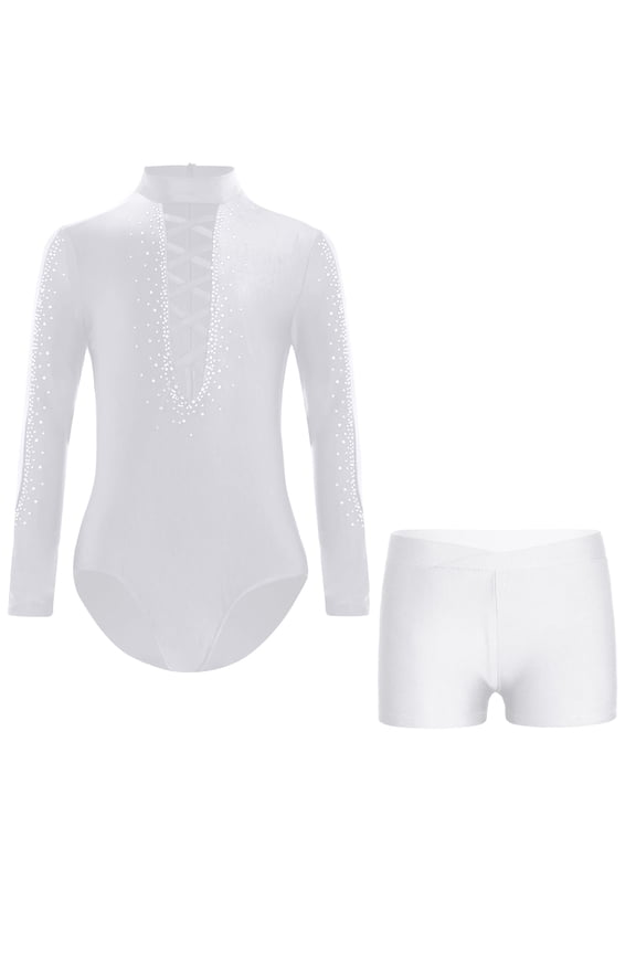 Kids Boys Latin Jumpsuit Gymnastics Jersey Ballroom Ballet Dance Bodysuit Skating Leotard with Shorts Set White 6