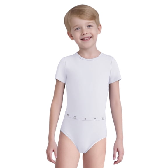 Miutii Kids Boys Special Needs Adaptive Clothing with Tube Access Short Sleeve Autism Sensory Romper Bodysuit White 14