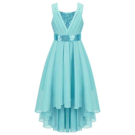 Miutii Kids Flower Girl High Low Dress Sleeveless Sequined Chiffon Wedding Bridesmaid Dress Pageant Turquoise 12