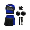 thumbnail image 1 of Miutii Kids Girl School Cheer Uniform Dress Cheerleading Dance Outfits Sequins Crop Top Skirt Pom Poms Stock Hair Tie Blue 16, 1 of 3