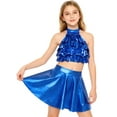 thumbnail image 1 of Miutii Kids Girls 2 Piece Modern Jazz Latin Dance Outfits Sequin Crop Top With Metallic Ruffle Skirt Ballroom Dancewear Royal Blue 16, 1 of 6
