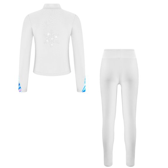 Miutii Kids Girls 2 Pieces Figure Skating Outfits Long Sleeve Zipper Jacket with Sparkly Pants Set White 8