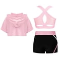 thumbnail image 1 of Miutii Kids Girls 3 Piece Gym Gymnastics Yoga Training Suit Short Sleeve Hoodie Tank Bra with Dance A Pink 14, 1 of 9