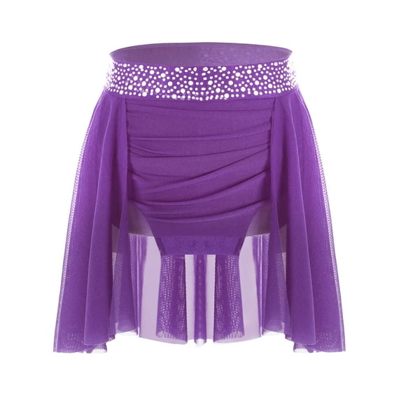 Miutii Kids Girls Ballet Dance Wrap Skirt Ruched Irregular Lyrical Dance Skirt Figure Ice Skating Skirt Dancewear Purple 16