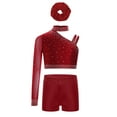 thumbnail image 1 of Miutii Kids Girls Ballet Jazz Hip Hop Modern Dance Outfits Sparkly One Shoulder Crop Tops with Shorts Hairband Set Burgundy 16, 1 of 3