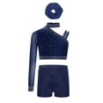thumbnail image 1 of Miutii Kids Girls Ballet Jazz Hip Hop Modern Dance Outfits Sparkly One Shoulder Crop Tops with Shorts Hairband Set Navy Blue 6, 1 of 3