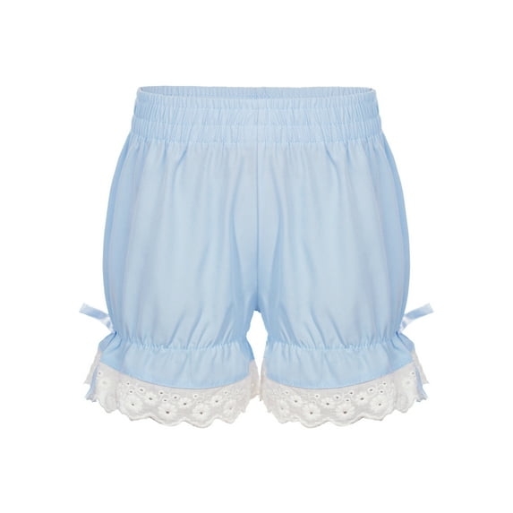 Miutii Kids Girls Bloomer Shorts Ruffle Lace Up Safety Short Under Party Dress Dance Short Boyshort Blue 13-14