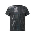 thumbnail image 1 of Miutii Kids Girls Boys Shiny Metallic Short Sleeve T-Shirt Jazz Hip Hop Ballet Dance Top Festival Party Blouse Black 160, 1 of 7
