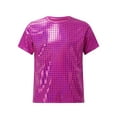 thumbnail image 1 of Miutii Kids Girls Boys Shiny Metallic Short Sleeve T-Shirt Jazz Hip Hop Ballet Dance Top Festival Party Blouse Hot Pink 100, 1 of 7