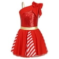 thumbnail image 1 of Miutii Kids Girls Candy Cane Dress Christmas Dance Dress One Shoulder Bowknot Sequins Ballet Tutu Dress Clothes Red 6, 1 of 7