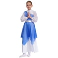 thumbnail image 1 of Miutii Kids Girls Color Block Dance Dress for Liturgical Worship Praise Long Sleeve Church Choir Gown Dancewear Royal Blue 6, 1 of 7