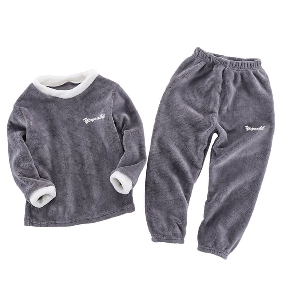 Miutii Kids Girls Cotton Flannel Clothing Outfits Long Sleeve Tops Pants Set Winter Thick Warm Casual Homewear Grey 7-8
