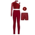 thumbnail image 1 of Miutii Kids Girls Dance Outfits 4pcs Crop Top with Shorts Leggings Hairband Set Gymnastics Yoga Workout Activewear Burgundy 14, 1 of 3