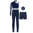 thumbnail image 1 of Miutii Kids Girls Dance Outfits 4pcs Crop Top with Shorts Leggings Hairband Set Gymnastics Yoga Workout Activewear Navy Blue 8, 1 of 3