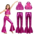 thumbnail image 1 of Miutii Kids Girls Disco Hip Hop Jazz Dance Outfit Ruffle Shiny Sequin Crop Top with Metallic Bell Bottom Pants Hot Pink 10, 1 of 7