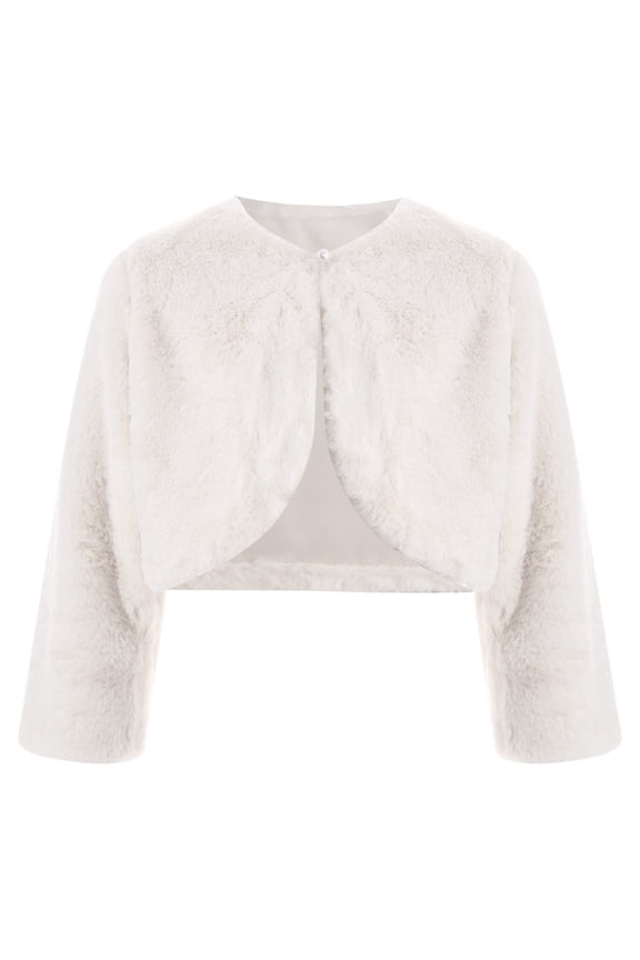 Kids Girls Faux Fur Jacket Coat Long Sleeve Short Cardigan Wedding Bridesmaid Jacket Outerwear White 2-3