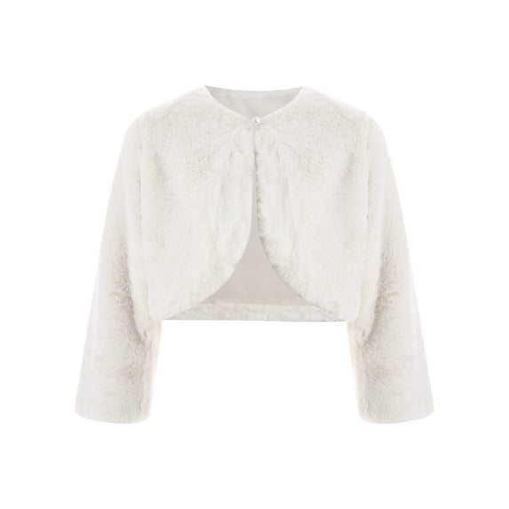 Miutii Kids Girls Faux Fur Jacket Coat Long Sleeve Short Cardigan Wedding Bridesmaid Jacket Outerwear White 4-6