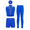 thumbnail image 1 of Miutii Kids Girls Figure Skating Gym Dance Outfit Crop Top with Shorts Leggings Headwear Set Latin Jazz Ballet Dancewear Blue 12, 1 of 3