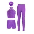 thumbnail image 1 of Miutii Kids Girls Figure Skating Gymnastics Outfits Halter Neck Vest with Shorts Leggings and Hairband Tracksuit Set Purple 10, 1 of 5