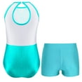 thumbnail image 1 of Miutii Kids Girls Gymnastics Leotard Outfit Sparkly Rhinestones Dance Unitard and Shorts Set Ballet Blue Green 12, 1 of 9
