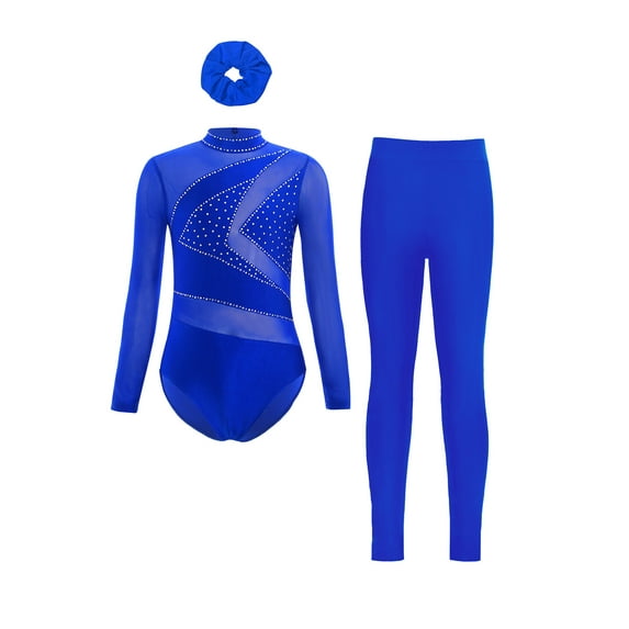 Miutii Kids Girls Gymnastics Outfits Figure Skating Costume Ballet Dance Leotards with Leggings Pants and Hair Band Blue 12