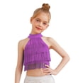 thumbnail image 1 of Miutii Kids Girls Halter Tassel Modern Latin Ballet Dance Crop Tops Sleeveless Layered Fringe Vest Ballroom Shirts Purple 10, 1 of 7