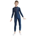 thumbnail image 1 of Miutii Kids Girls Ice Figure Skating Gymnastics Leotard Long Sleeve Rhinestone Ballet Dance Practice Bodysuit Navy Blue 14, 1 of 7