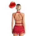 thumbnail image 1 of Miutii Kids Girls Jazz Latin Dance Leotard Dress Sleeveless Shiny Sequin Tassel Bodysuit with Hat Burgundy L, 1 of 9